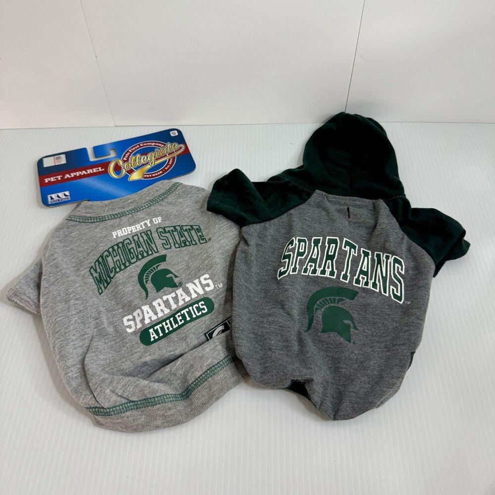 NWT Michigan State University MSU Spartans Dog Jersey & EUC Hoodie Set